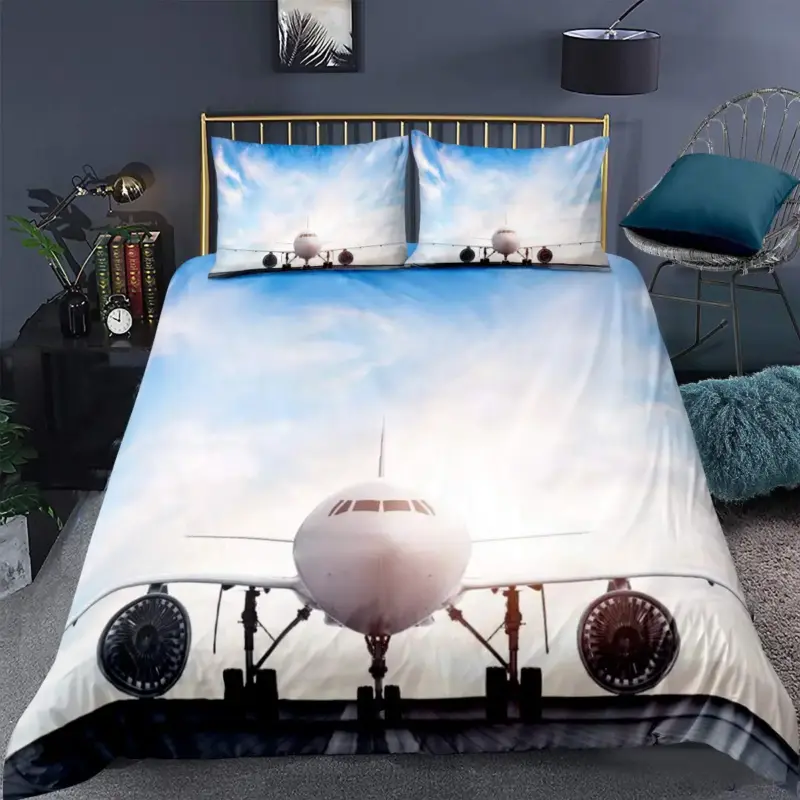 3D Airplane Duvet Cover Set - King Size Blue Sky Aviation Bedding for Kids & Teens - Image 7