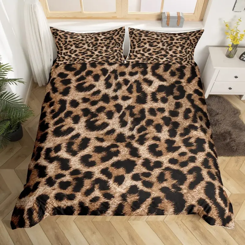 Luxury Leopard Print Bedding Set - 3-Piece Duvet Cover with Pillowcases for All Bed Sizes - Image 13