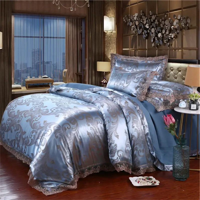 Satin Jacquard Duvet Cover Set - Luxury 4-Piece Floral Bedding Collection for Elegant Home Decor - Image 6