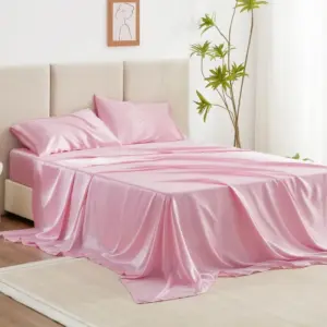 Luxury Satin Bed Sheets - Queen Size Pink 4-Piece Set with Deep Pockets for Silky Sleep