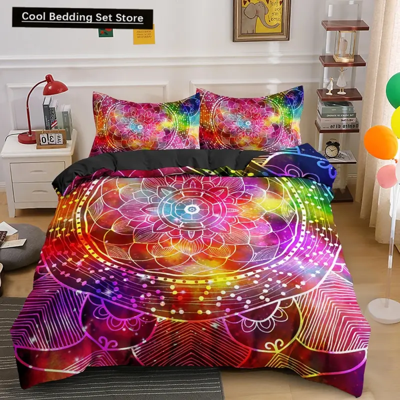 Bohemian Mandala Duvet Cover Set - Queen/King Size Luxury Bedding with Pillowcases for Vibrant Home Décor - Image 15