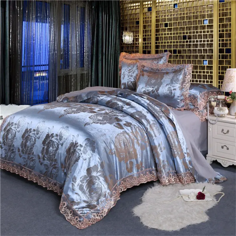 Satin Jacquard Duvet Cover Set - Luxury 4-Piece Floral Bedding Collection for Elegant Home Decor - Image 12