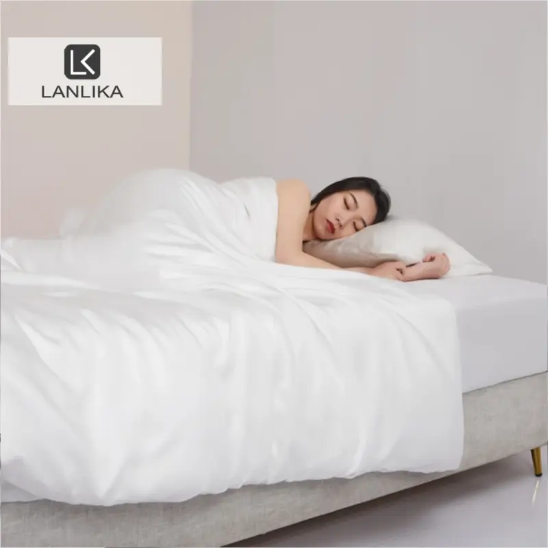 100% Mulberry Silk Bedding Set - Queen King Size Luxury 4-Piece White Collection for Ultimate Sleep Comfort
