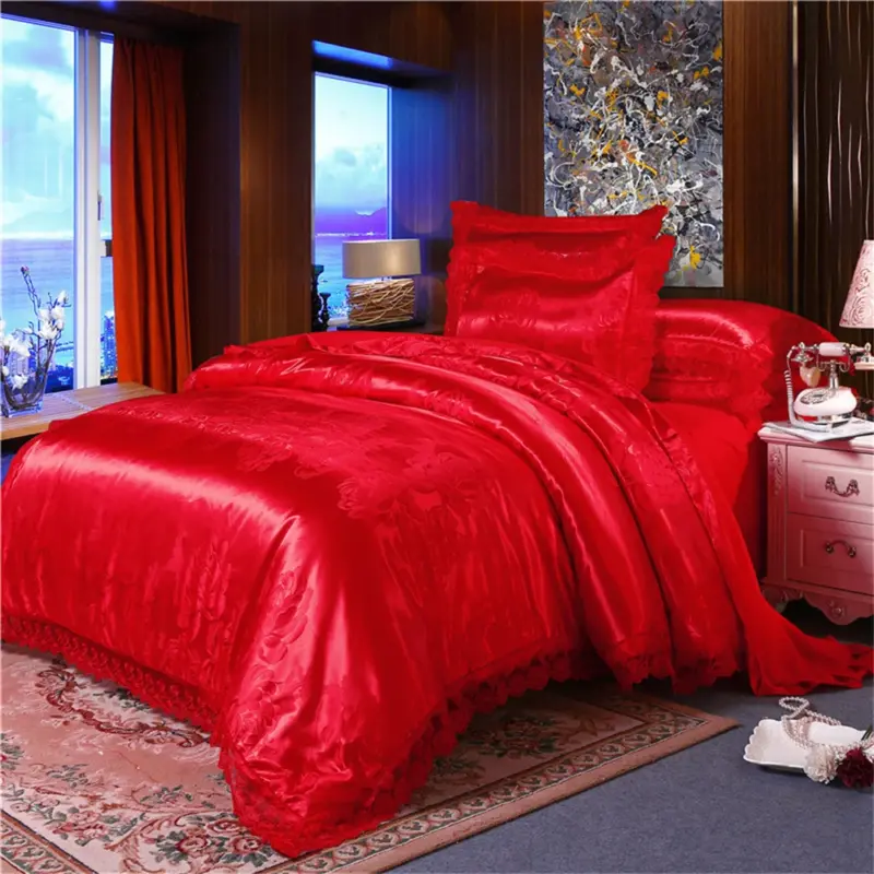 Satin Jacquard Duvet Cover Set - Luxury 4-Piece Floral Bedding Collection for Elegant Home Decor - Image 25