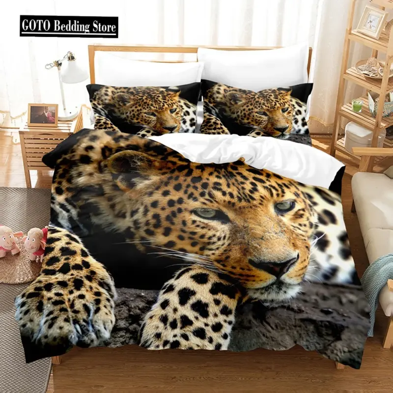 3D Cheetah Microfiber Bedding Set - Queen/King Size Wildlife Print Luxury Duvet Cover for Modern Bedrooms - Image 7