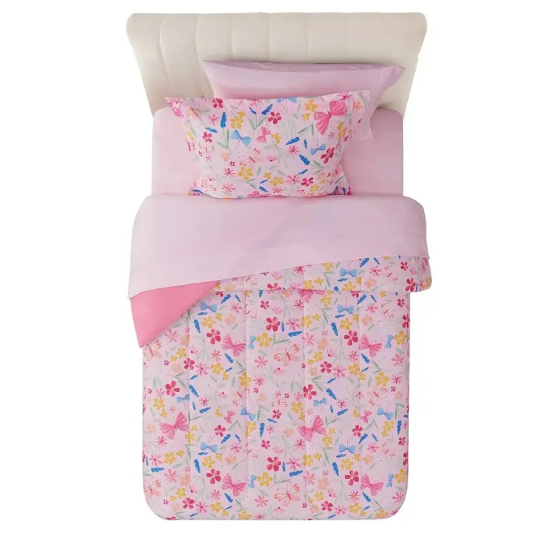 Wildflower Polyester Bedding Set - Twin Size Pink Floral 5-Piece Collection for Girls Bedroom - Image 5