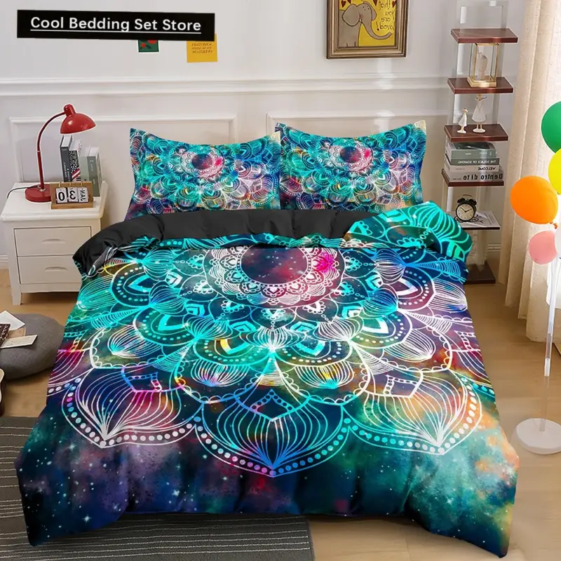 Bohemian Mandala Duvet Cover Set - Queen/King Size Luxury Bedding with Pillowcases for Vibrant Home Décor - Image 13