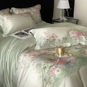 Floral Lyocell Bedding Set - 600TC Cooling 4-Piece Duvet Cover Set for Ultimate Sleep Comfort