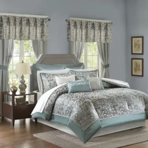 Faux Silk Paisley Bedding Collection - Queen Size Luxury Comforter Set with Curtains for Complete Bedroom Makeover