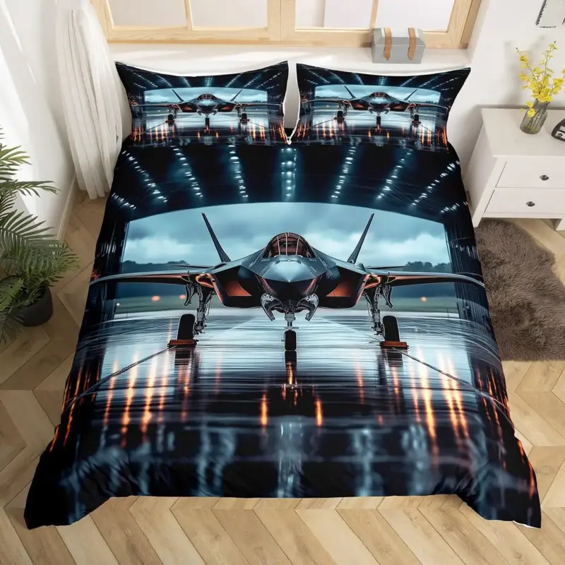3D Airplane Duvet Cover Set - King Size Blue Sky Aviation Bedding for Kids & Teens - Image 2