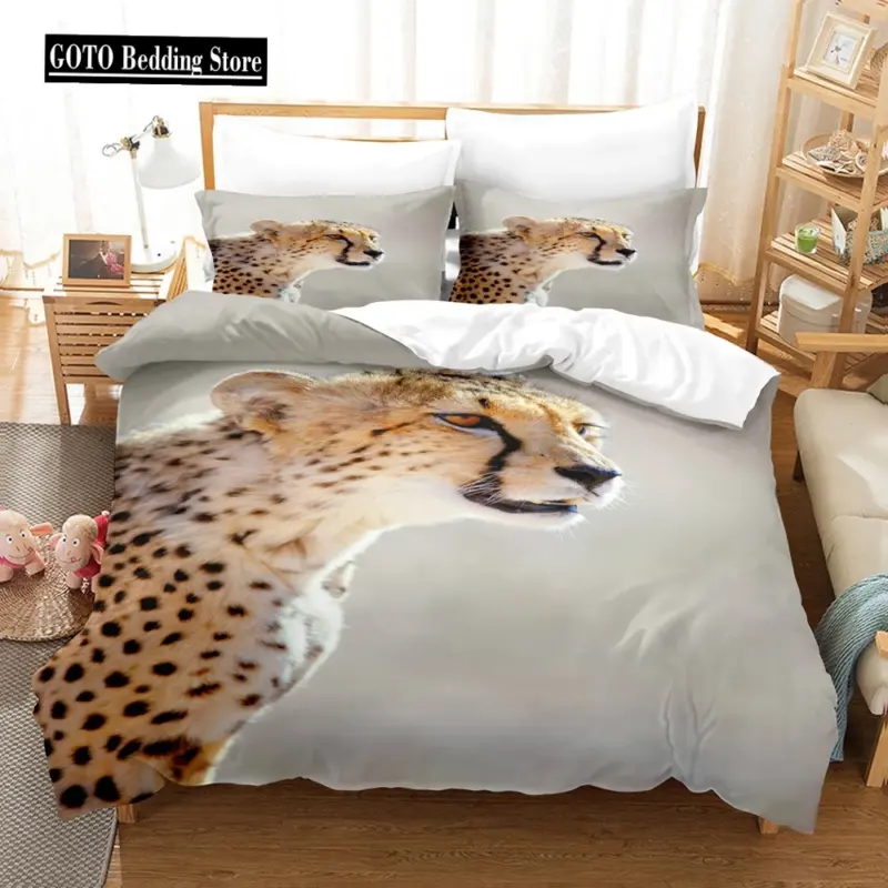 3D Cheetah Microfiber Bedding Set - Queen/King Size Wildlife Print Luxury Duvet Cover for Modern Bedrooms - Image 13