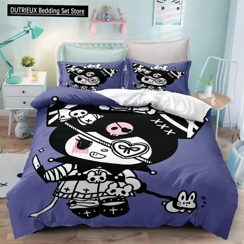 Sanrio Kuromi 3D Print Bedding Set - Twin King Size Anime Quilt Duvet Cover with Pillowcases for Kids Comfort - Image 7
