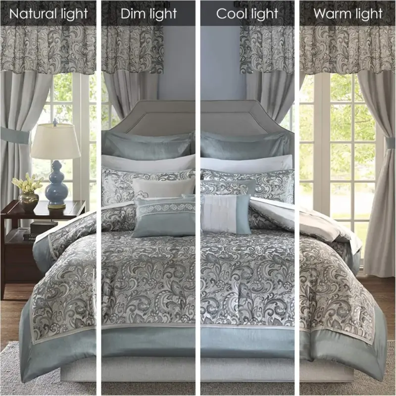 Faux Silk Paisley Bedding Collection - Queen Size Luxury Comforter Set with Curtains for Complete Bedroom Makeover - Image 2