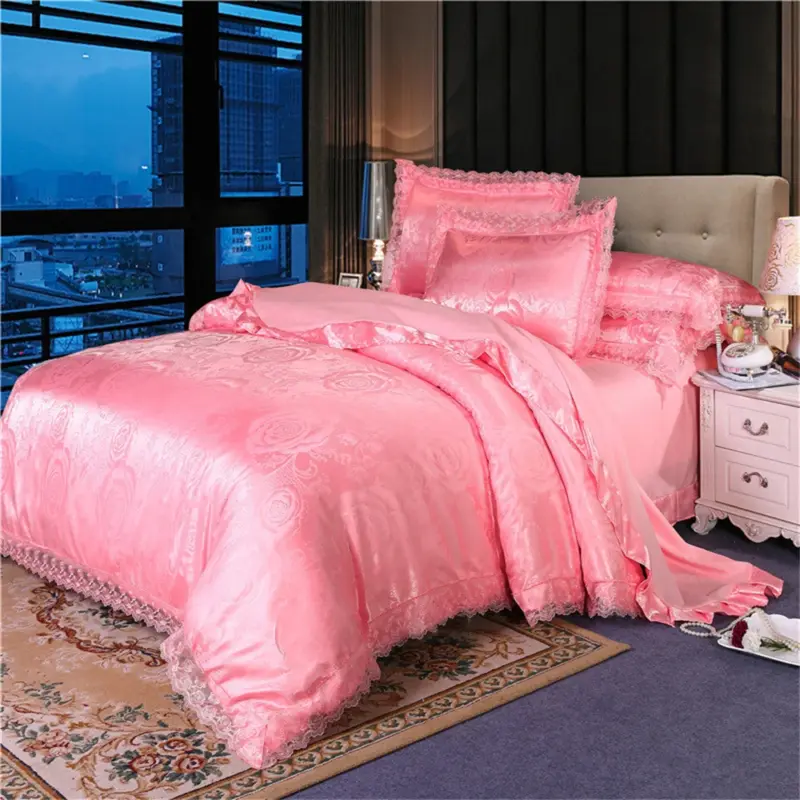 Satin Jacquard Duvet Cover Set - Luxury 4-Piece Floral Bedding Collection for Elegant Home Decor - Image 14