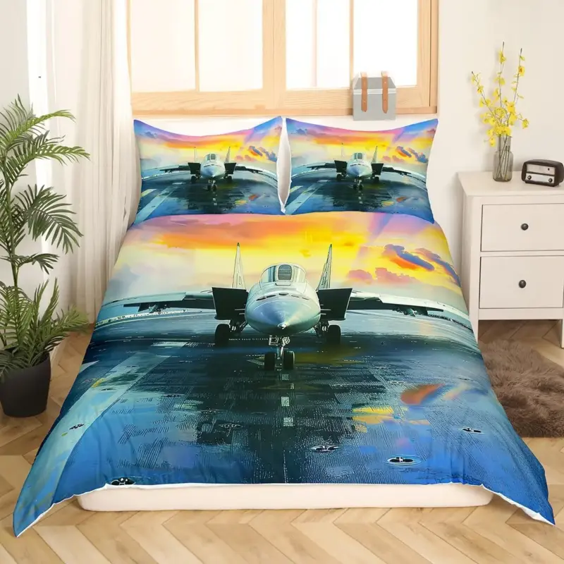 3D Airplane Duvet Cover Set - King Size Blue Sky Aviation Bedding for Kids & Teens - Image 4