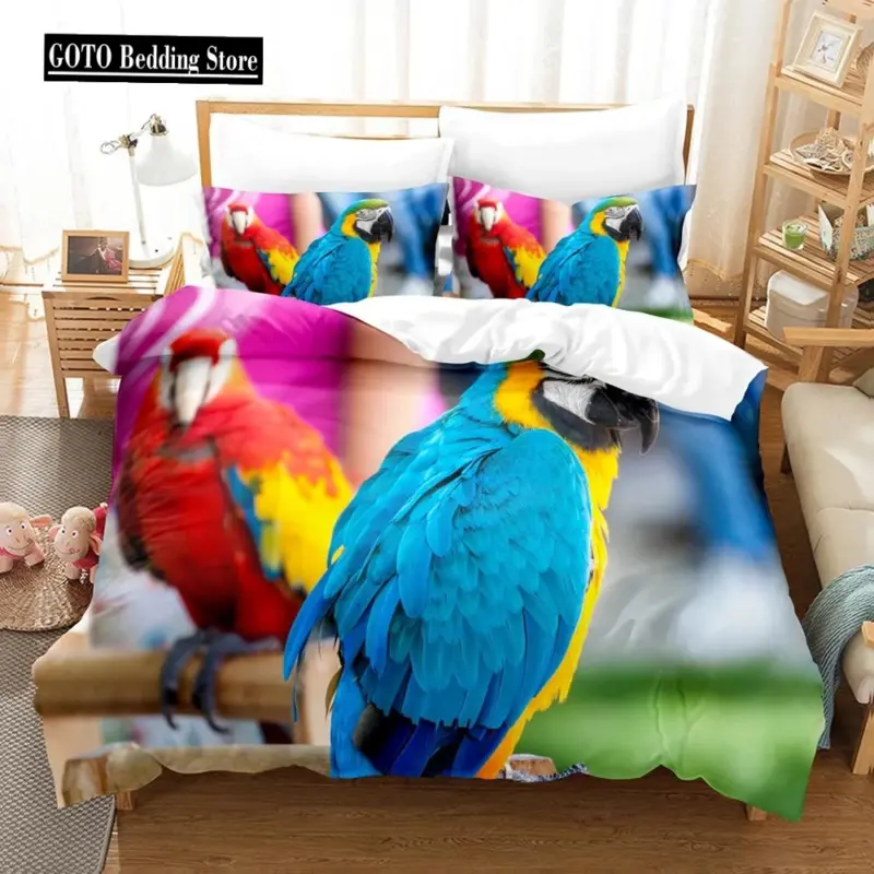 100% Bamboo Fiber Parrot Duvet Cover Set - Queen King Twin Size Tropical Bedding for Comfort & Style - Image 11