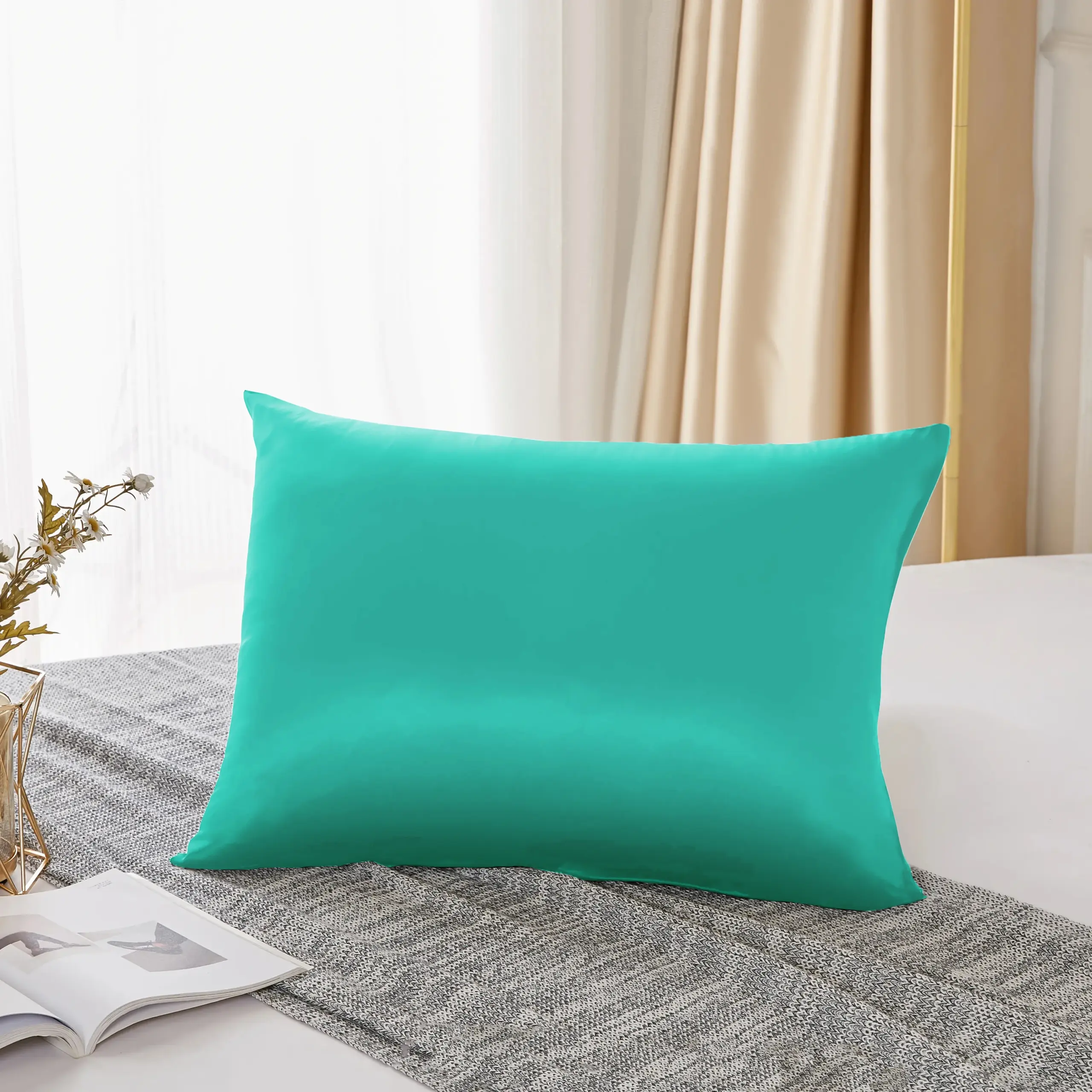 Luxurious silk pillowcase providing skin protection and reducing friction while sleeping
