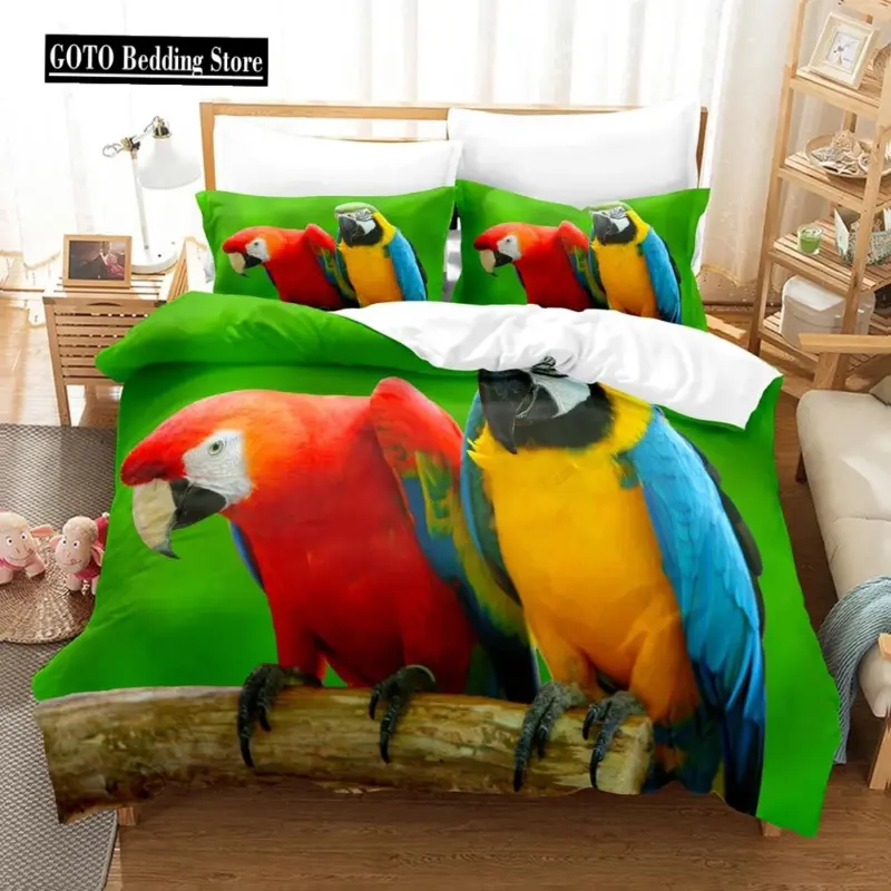 100% Bamboo Fiber Parrot Duvet Cover Set - Queen King Twin Size Tropical Bedding for Comfort & Style - Image 8