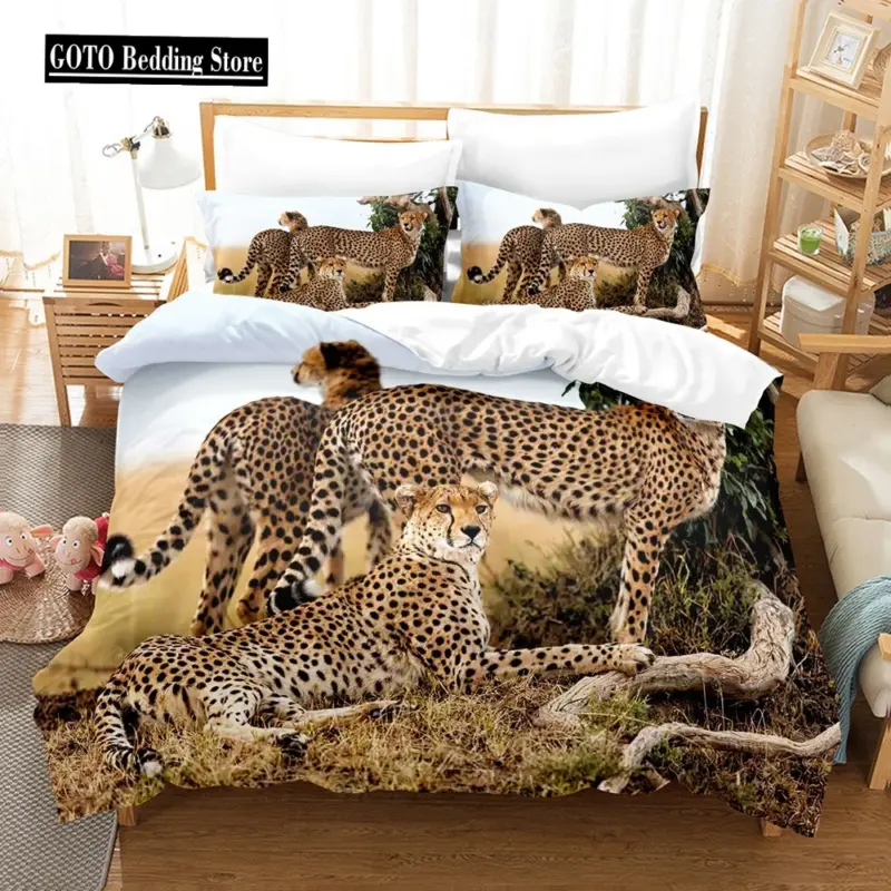 3D Cheetah Microfiber Bedding Set - Queen/King Size Wildlife Print Luxury Duvet Cover for Modern Bedrooms - Image 11