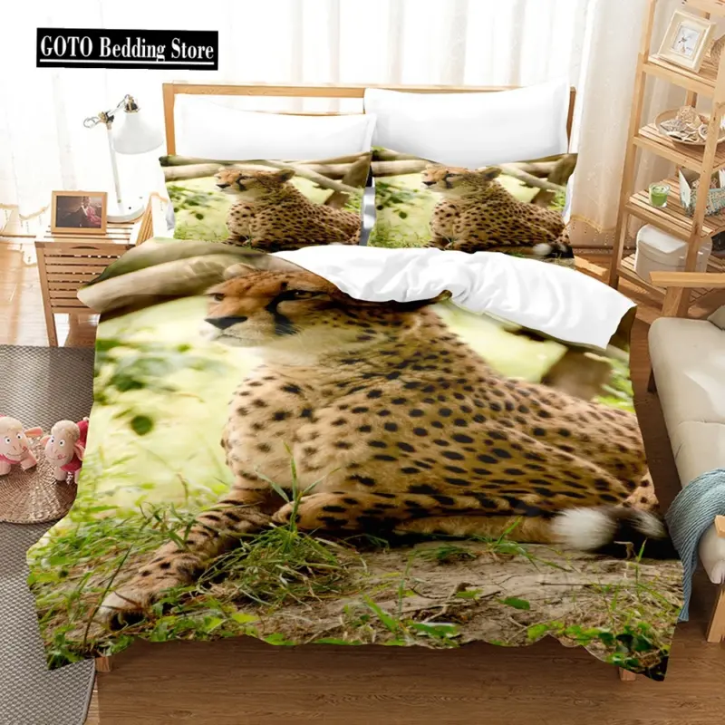 3D Cheetah Microfiber Bedding Set - Queen/King Size Wildlife Print Luxury Duvet Cover for Modern Bedrooms - Image 12