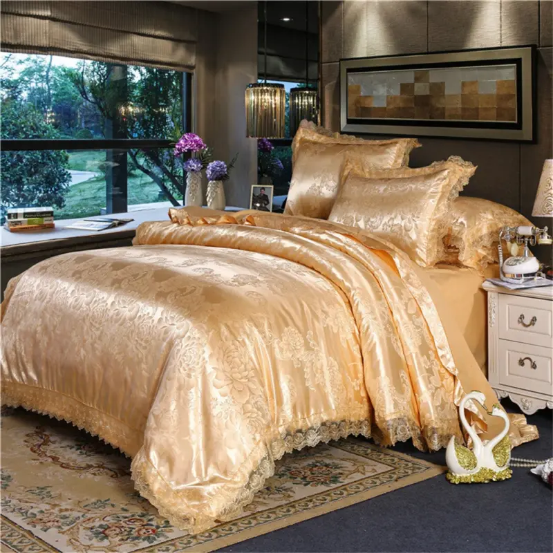 Satin Jacquard Duvet Cover Set - Luxury 4-Piece Floral Bedding Collection for Elegant Home Decor - Image 5