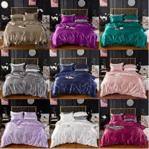 Satin Microfiber Bedding Set - Queen King Size Luxury Cooling Duvet Cover Set for Comfortable Sleep