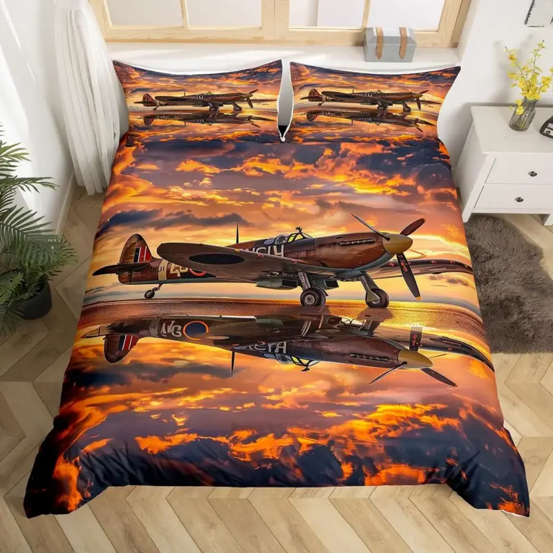 3D Airplane Duvet Cover Set - King Size Blue Sky Aviation Bedding for Kids & Teens - Image 3
