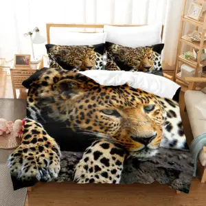 Safari Leopard Duvet Cover Set - Queen/King Size 3D Print Animal Bedding for Kids & Adults