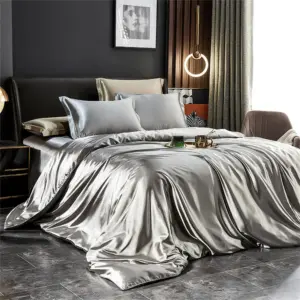 Luxury Satin Silk Bedding Set - Queen King Twin Size 4-Piece Cooling Duvet Cover Set for Year-Round Comfort