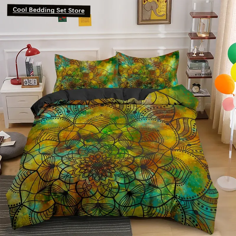 Bohemian Mandala Duvet Cover Set - Queen/King Size Luxury Bedding with Pillowcases for Vibrant Home Décor - Image 14