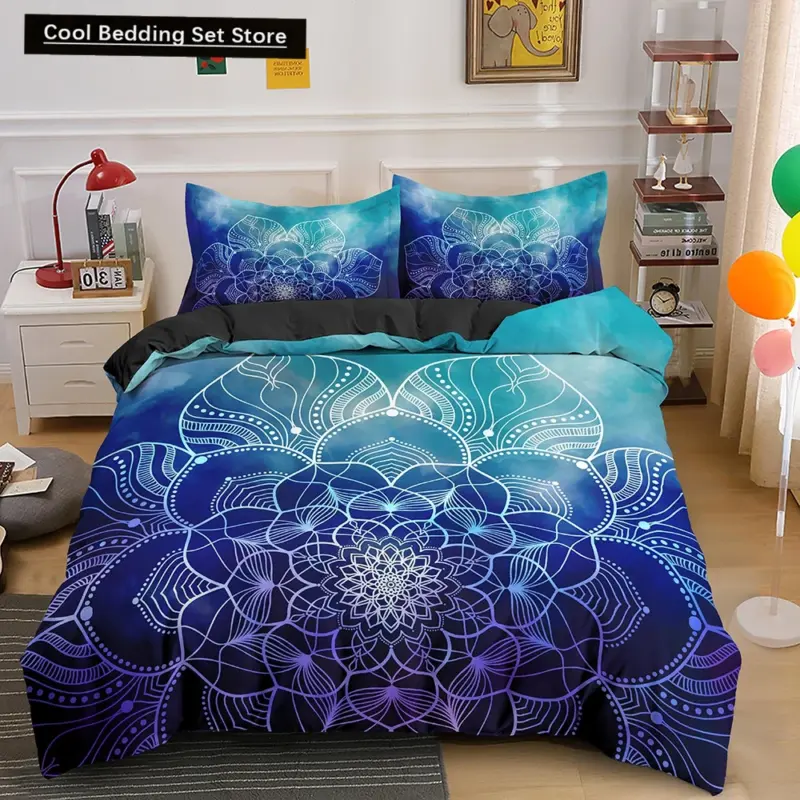 Bohemian Mandala Duvet Cover Set - Queen/King Size Luxury Bedding with Pillowcases for Vibrant Home Décor - Image 11