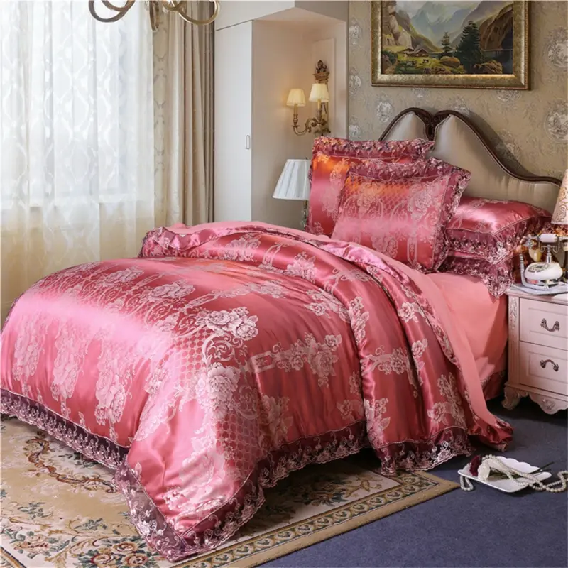 Satin Jacquard Duvet Cover Set - Luxury 4-Piece Floral Bedding Collection for Elegant Home Decor - Image 9
